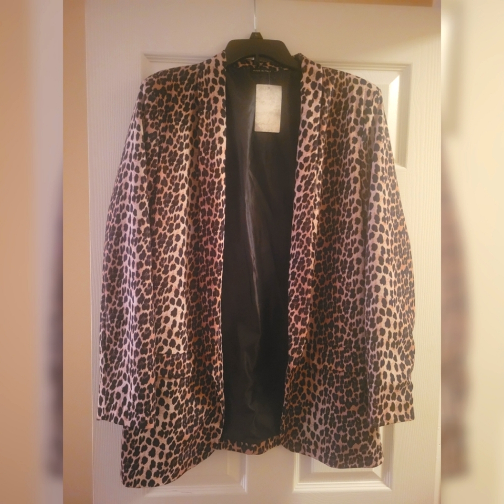 Leopard Print Open Blazer Jacket - Women's Animal Print Coat